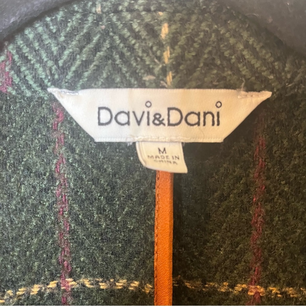 DAVI & DANI Dark Green Plaid Open-Front Wool Blend Blazer Jacket Sz M - Picture 7 of 8